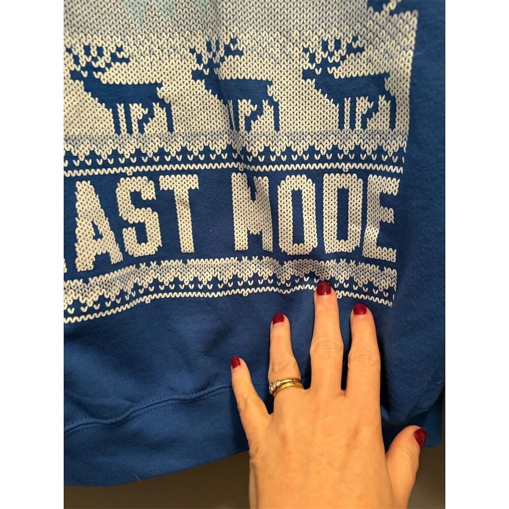 Rudolph Men's Blue "Beast Mode" Graphic Holiday Sweatshirt Size M - Picture 3 of 7